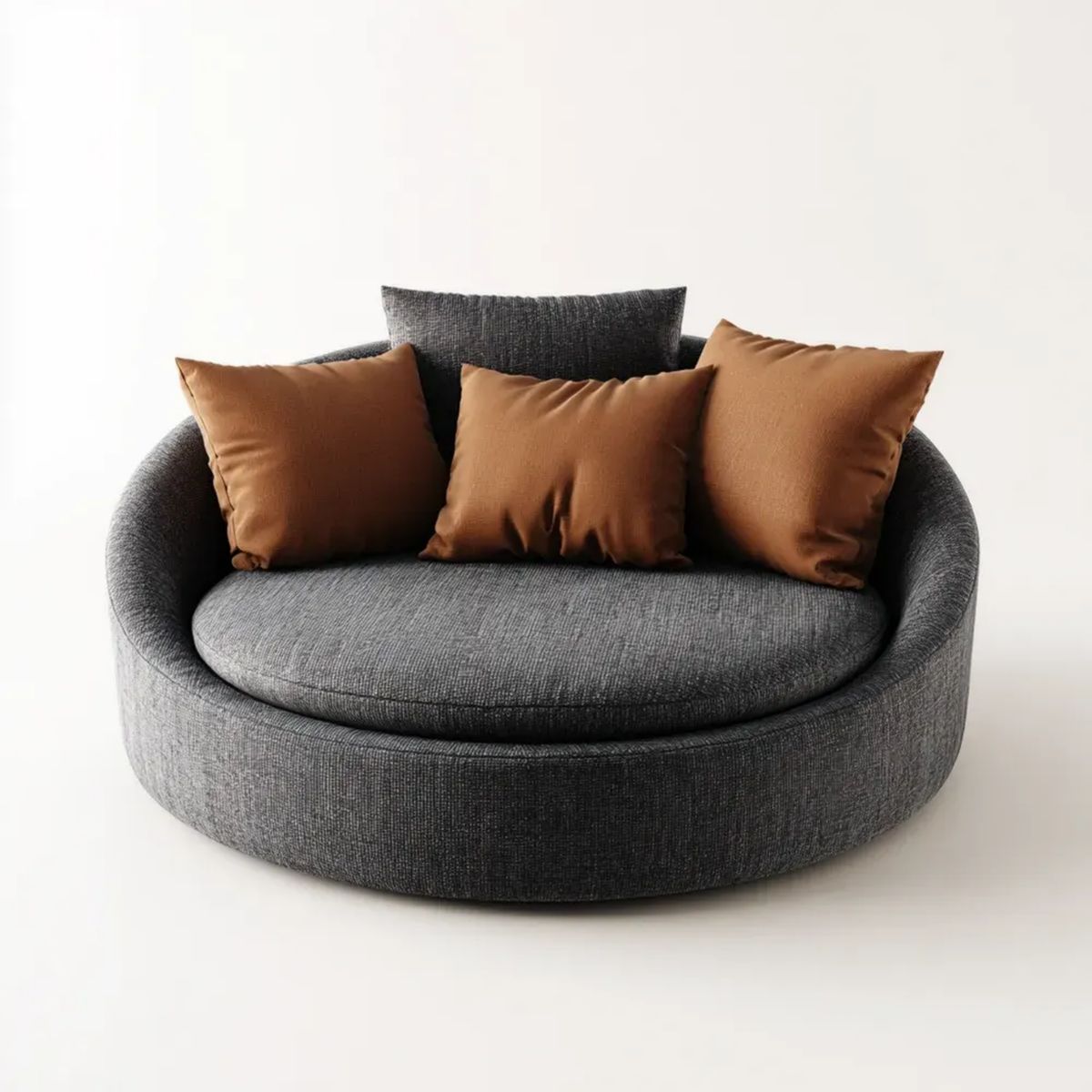 Fotel wypoczynkowy, Okrągły fotel wypoczynkowy, 2-osobowy antracyt szary poliester z brązowymi poduszkami, 140 x 140 x 75 cm