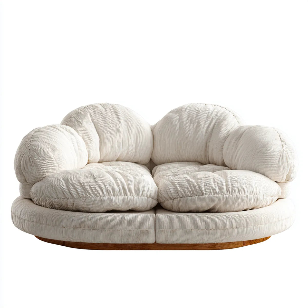 Fotel wypoczynkowy, 2-osobowy sofa krem w żebrowanym poliestrowym kształcie okrągłym 180 x 100 x 78 cm