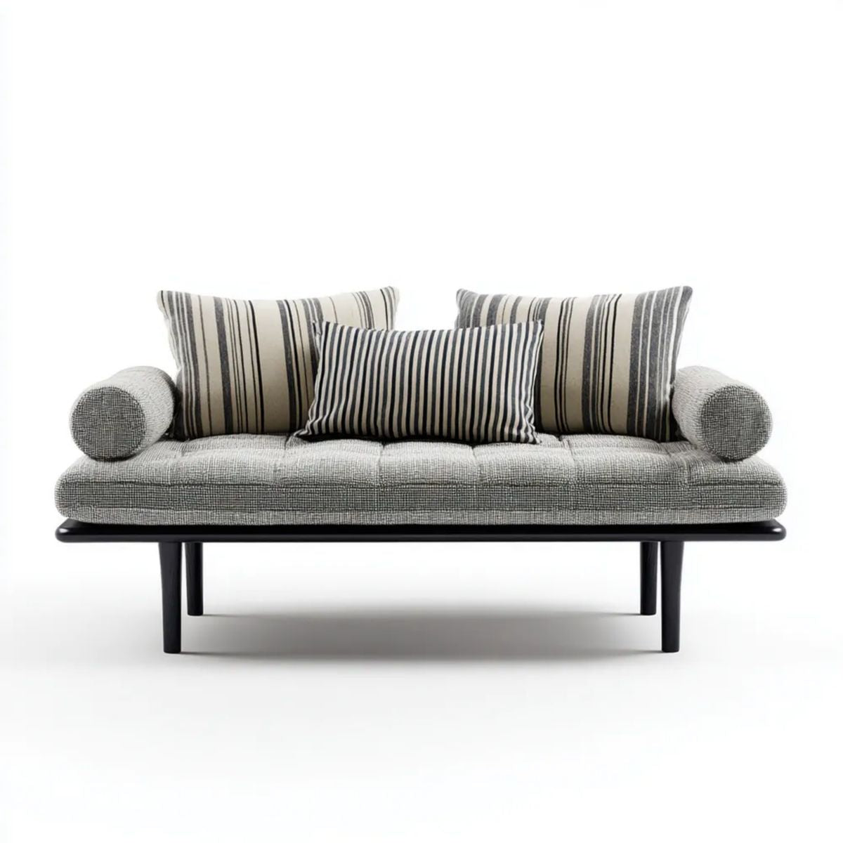 Fotel wypoczynkowy, 2-osobowy fotelik sofa w poliestrze z czarnym stalowym poduszeczkiem w paski, 160 x 80 x 78 cm