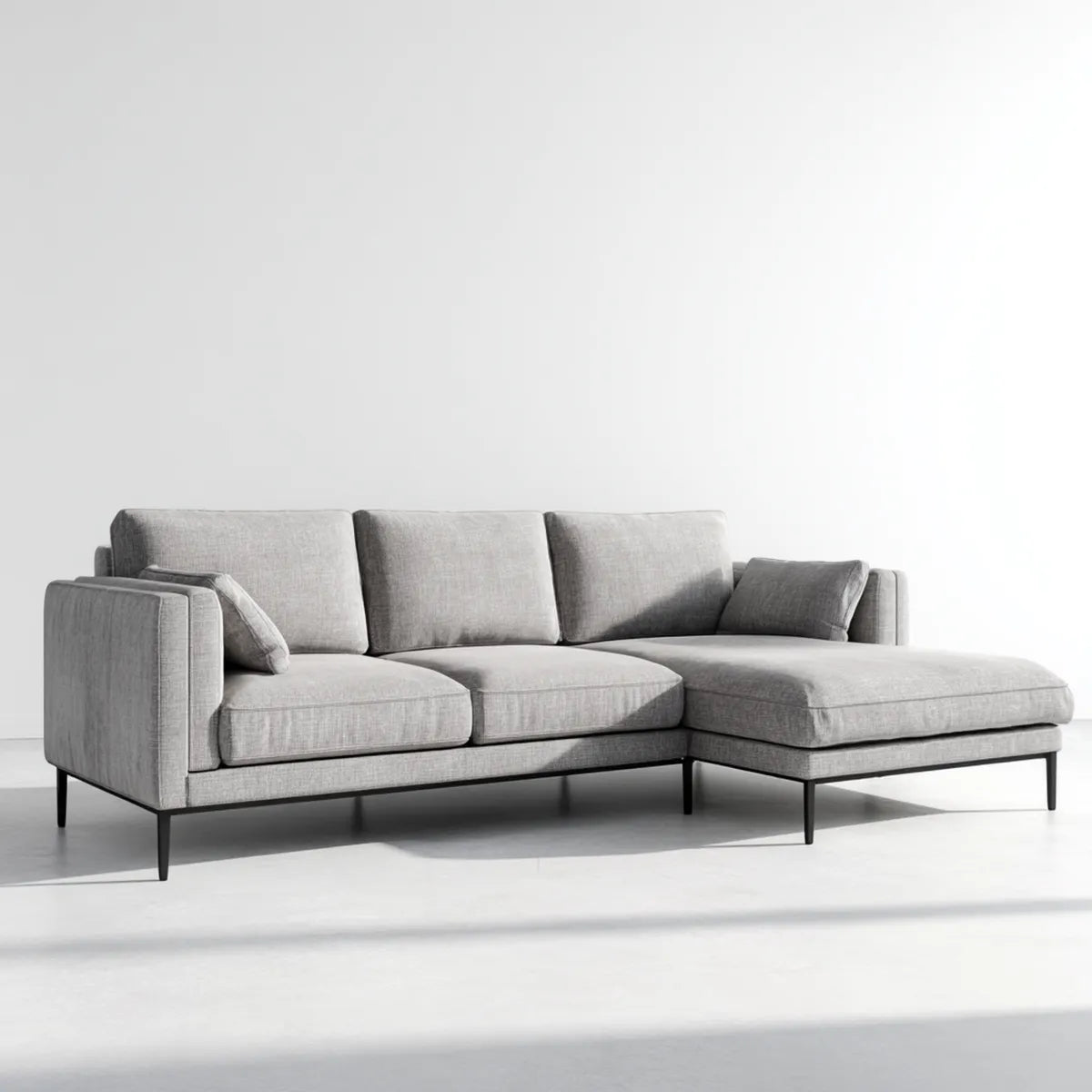 Sofa, Kanapa narożna z recyrem na prawej szarej, prostokątnej, 250 x 160 x 85 cm