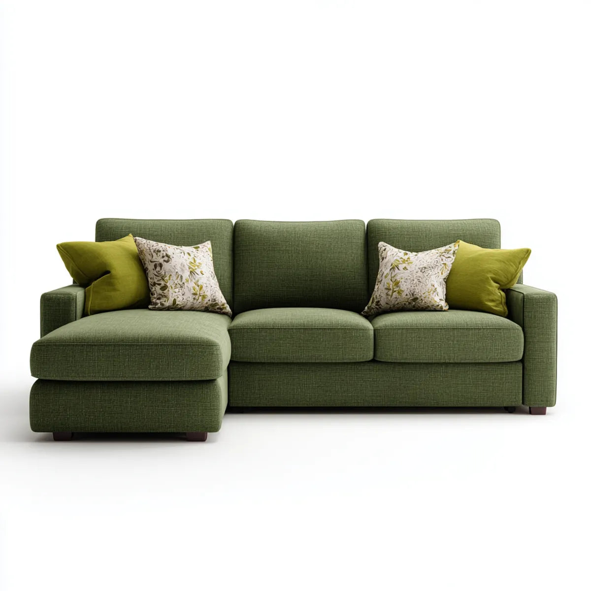 Sofa z krzesełkowym longiem lewym zielonym 3 miejsca 240 x 160 x 85 cm w poliestrowym kształcie kątowym