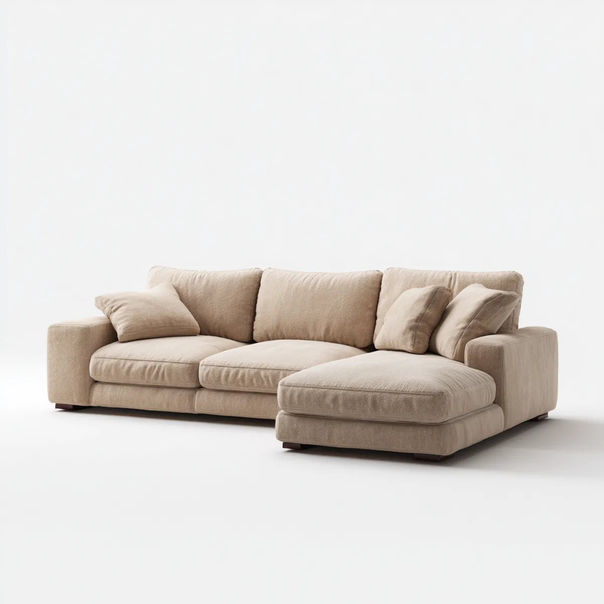 Sofa, Kanapa narożna 3 fotele z krzesełkiem z prawej beżowej poliestru 280 x 170 x 85 cm