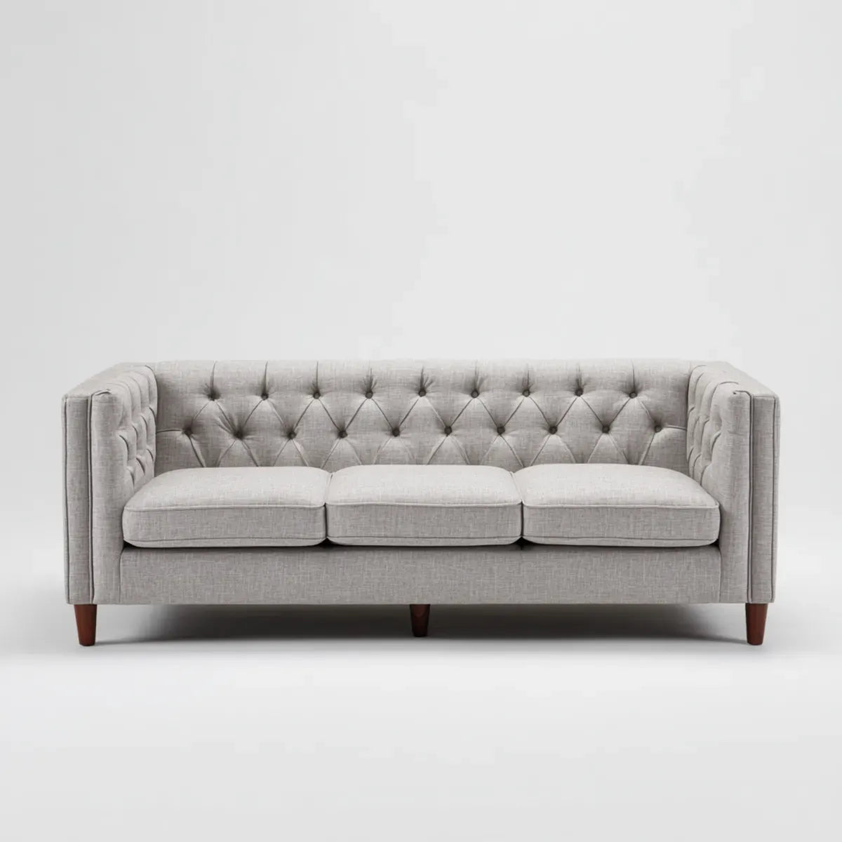 Sofa, Chesterfield 3 Fotele Szara poliester prostokątna 210 x 88 x 76 cm