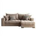 Sofa, Kanapa narożna z beżowym prawym półwyspem 3 fotele poliestrowe 250 x 160 x 85 cm