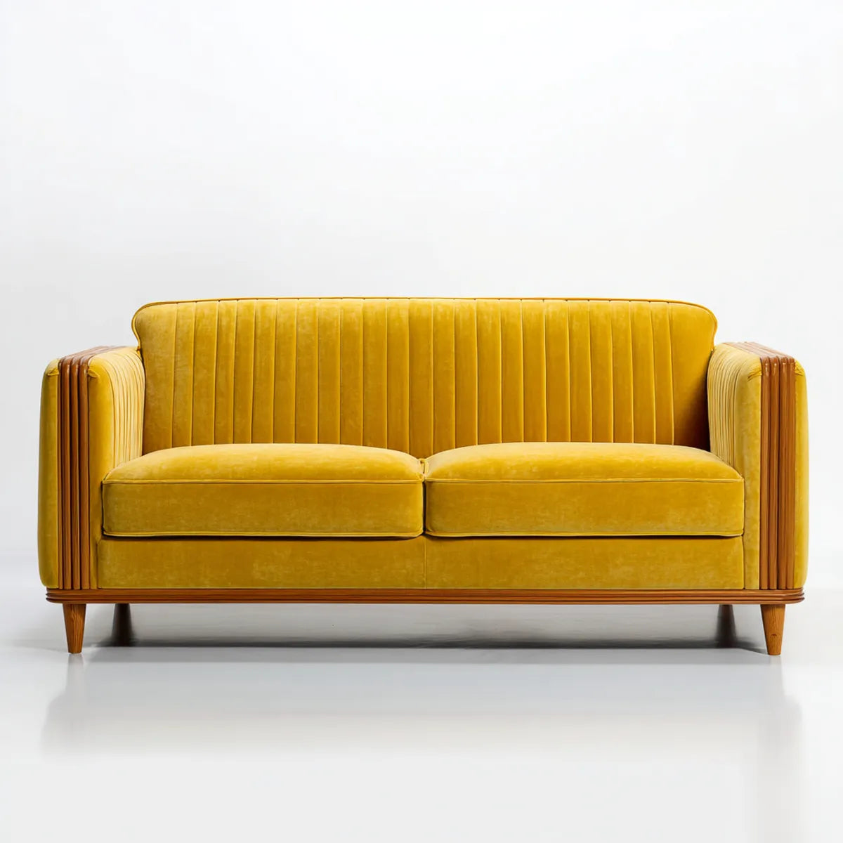 Sofa 2 krzesełka musztardowe 160 x 85 x 85 cm w prostokątnym aksamicie poliestrowym