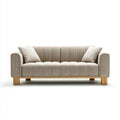 Sofa 2 beżowe poliestrowe fotele z litymi nogami z drewna 160 x 85 x 80 cm prostokątne