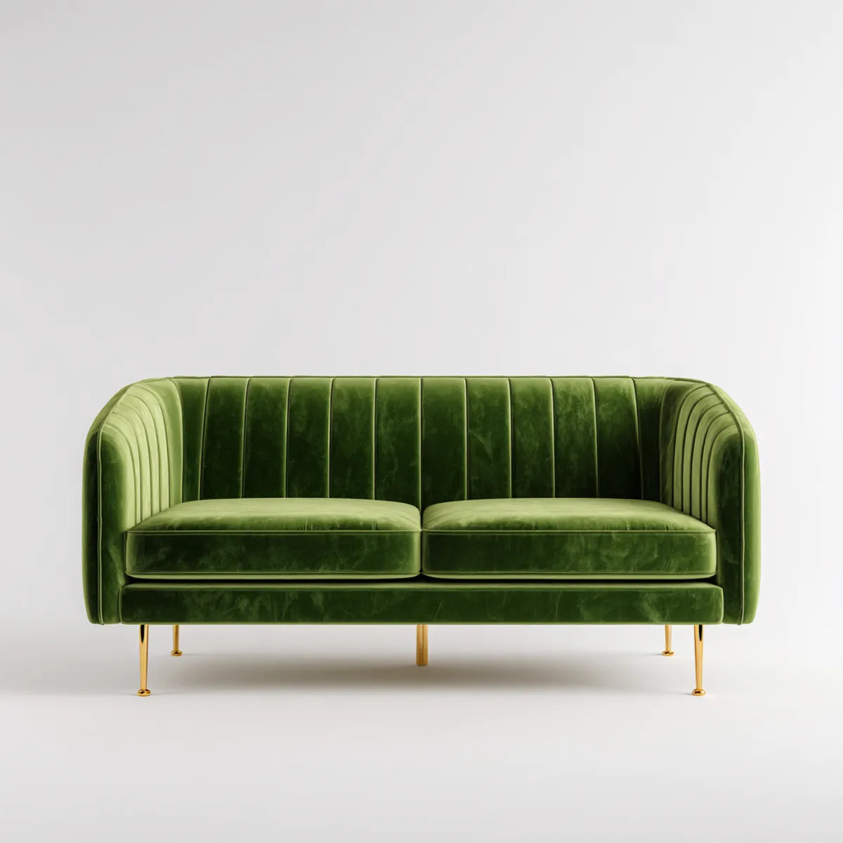 Sofa, 2-osobowa zielony poliestrowy aksamitna kanapa ze stalowych nóżek 160 x 85 x 80 cm prostokątna