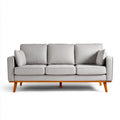 Sofa, 3 fotele szare 210 x 88 x 85 cm poliestrowa sofa z nogami w kształcie prostokątnym z litego drewna