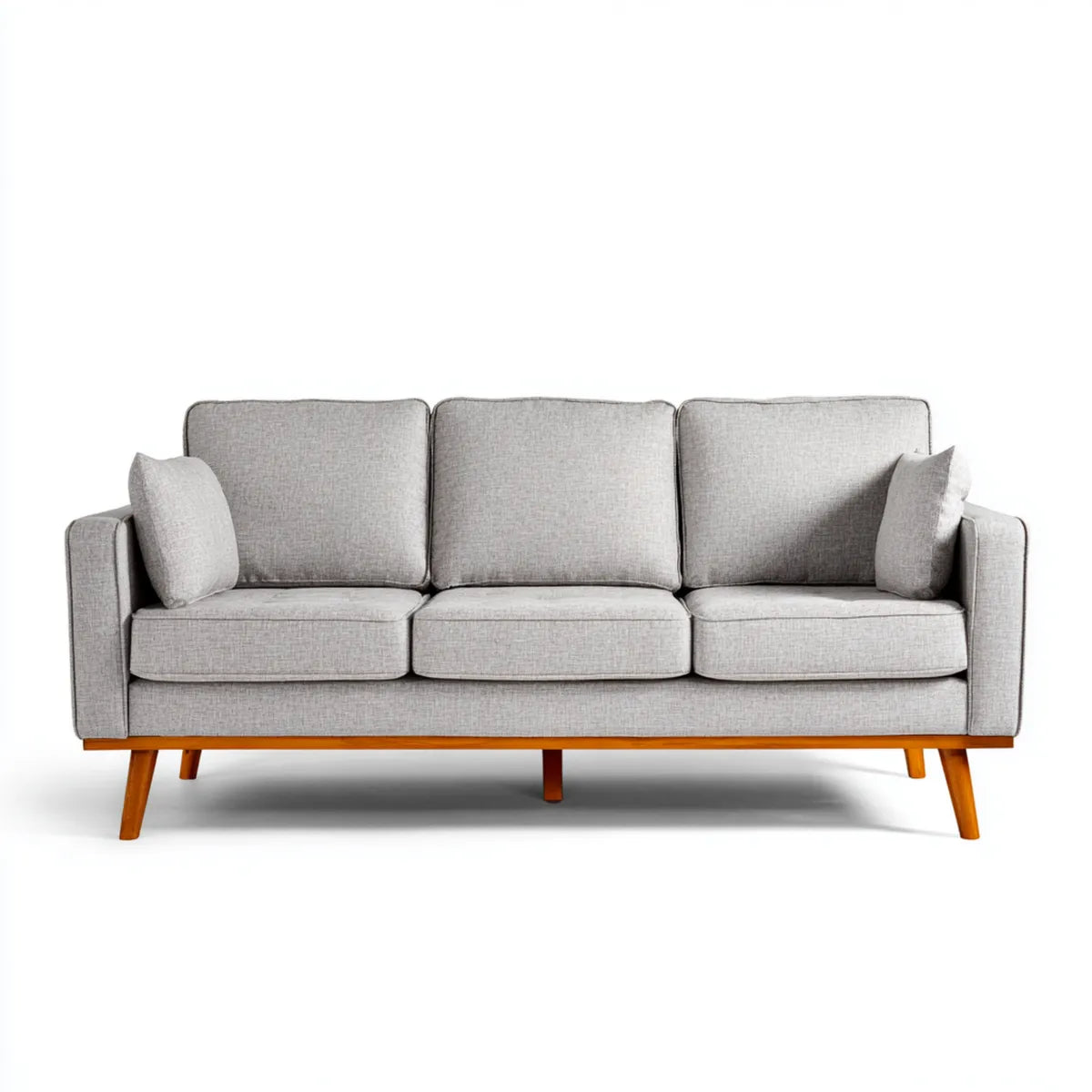 Sofa, 3 fotele szare 210 x 88 x 85 cm poliestrowa sofa z nogami w kształcie prostokątnym z litego drewna