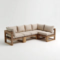 Sofa, Kanapa narożna w beżowym i naturalnym 240 x 180 x 85 cm w sosnie i poliestrze