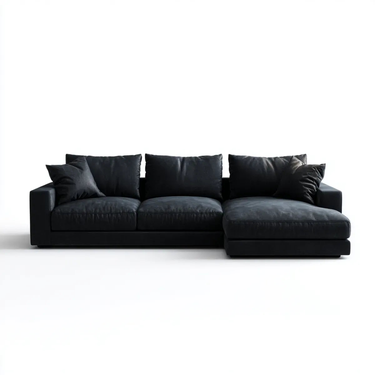 Sofa, Kanapa narożna z 3 miejscami czarnymi 280 x 170 cm w skórze PU z prawym półwyspem w kształcie litery L
