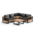 Sofa ogrodowa, 5-częściowy taras salon zestaw czarny charakter z drewna acacia i stali pokrytej proszkiem w kształcie U- 258 x 210 cm