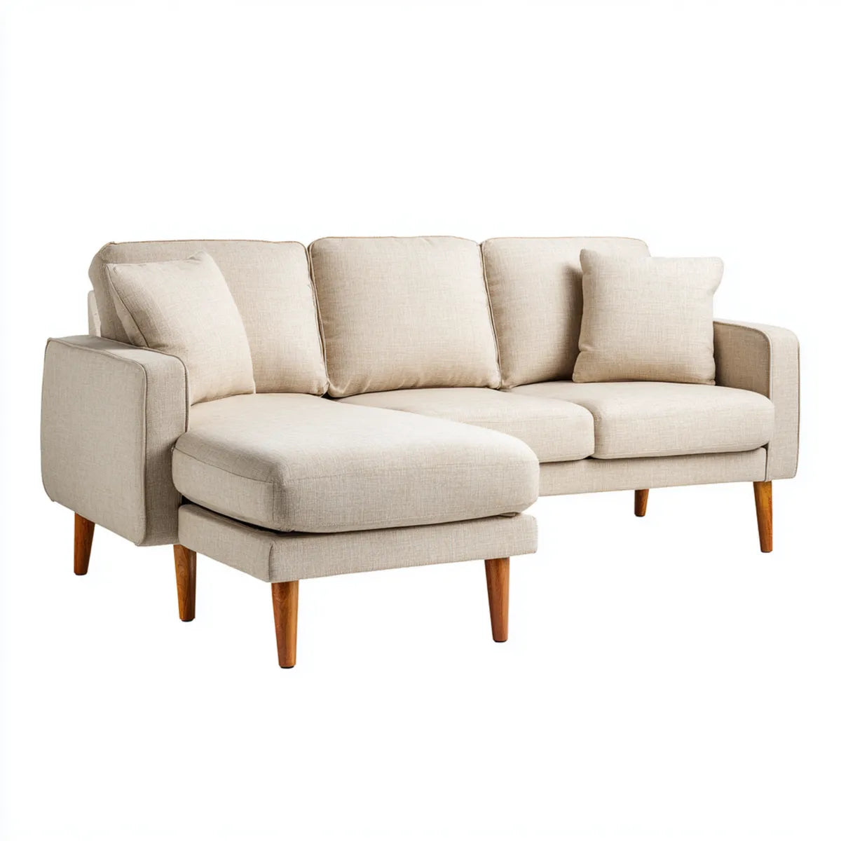 Sofa, Kanapa narożna 3 fotele z szewcem beżowym 230 x 150 cm w kształcie poliestru L
