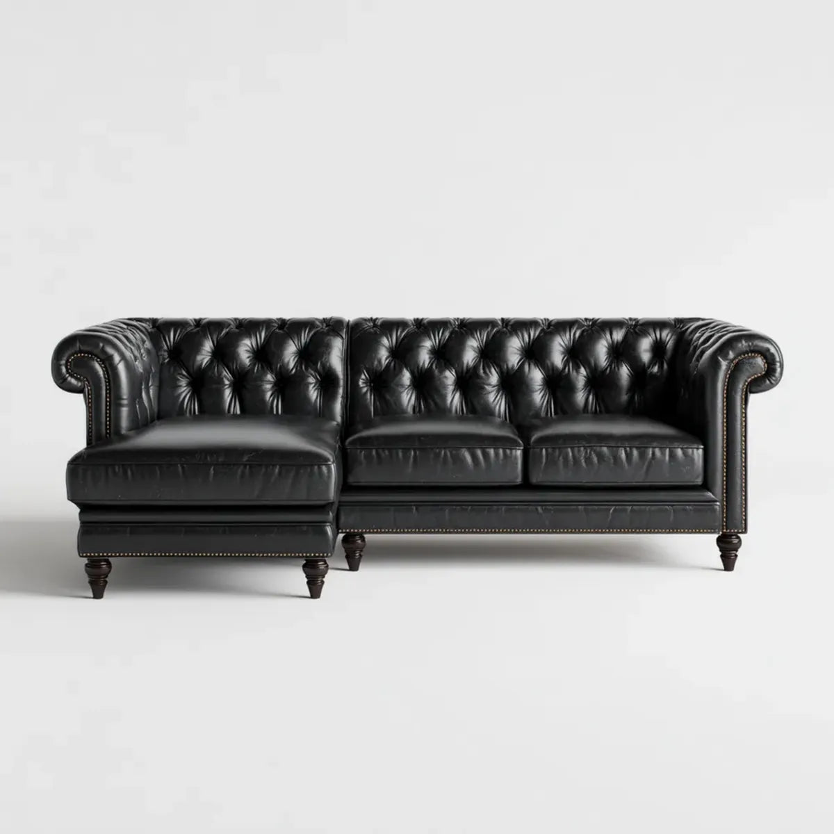 Sofa, Chesterfield narożna sofa czarny 280 x 170 x 78 cm PU sztuczna skóra kształt litery L