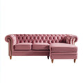 Sofa, Chesterfield narożna sofa różowa z szezlongiem prawo 250 x 90 x 78 cm poliester aksamit lite drewno kształt L