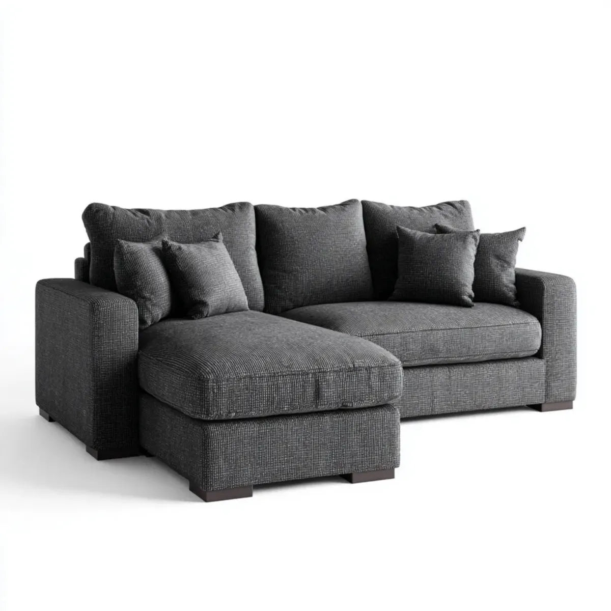 Sofa, Kanapa narożna z ciemnoszarym krzesełkiem z poliestru 240 x 160 x 85 cm
