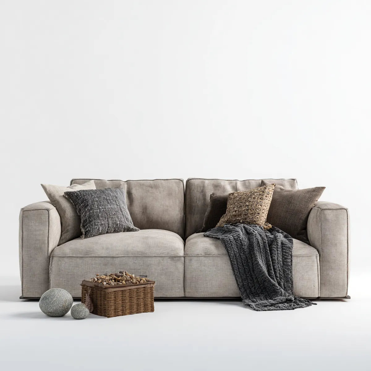 Sofa 2 umieszcza szary golf 180 x 90 x 85 cm w prostokątnym kształcie poliestru