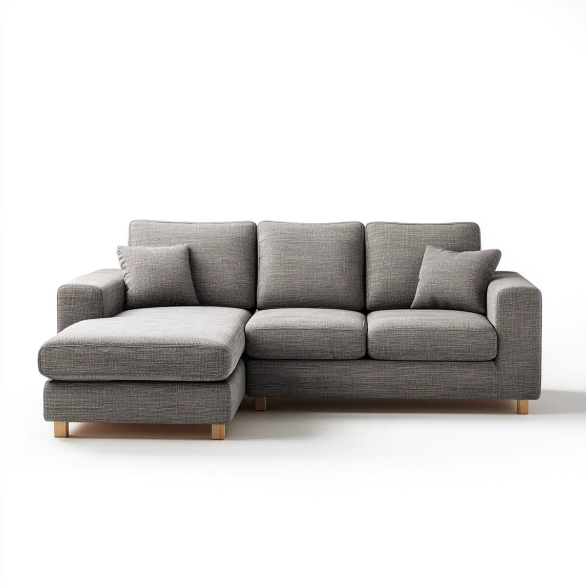 Sofa, Kanapa narożna z krzesełkiem z lewej szarej 240 x 150 x 85 cm poliestrowej kształt L