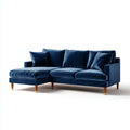 Sofa, Kanapa narożna z krzesełkiem z lewej niebieskiej marynarki 245 x 155 x 88 cm w aksamicie poliestrowym L