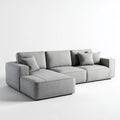 Sofa, Kanapa narożna 3 fotele z krzesełkiem z lewym szarym poliestrem 280 x 160 x 85 cm