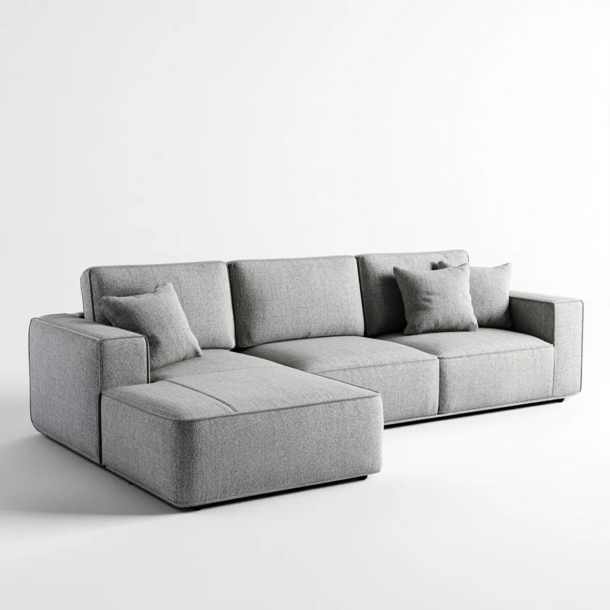 Sofa, Kanapa narożna 3 fotele z krzesełkiem z lewym szarym poliestrem 280 x 160 x 85 cm