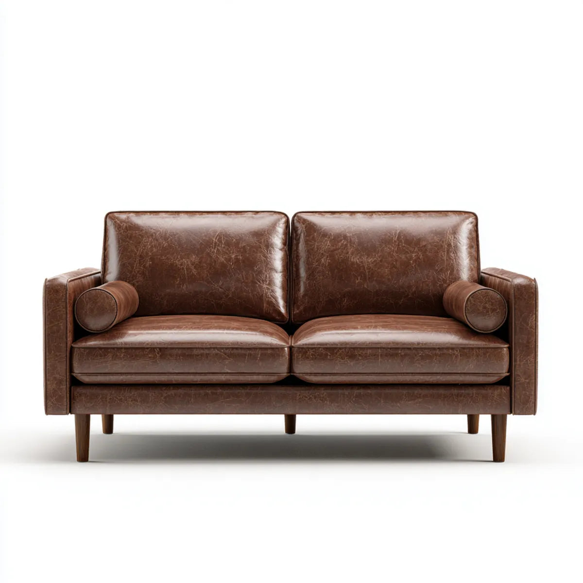 Sofa 2 brązowe siedzenia ze skóry PU z poduszkami cylindrycznymi 160 x 85 x 82 cm