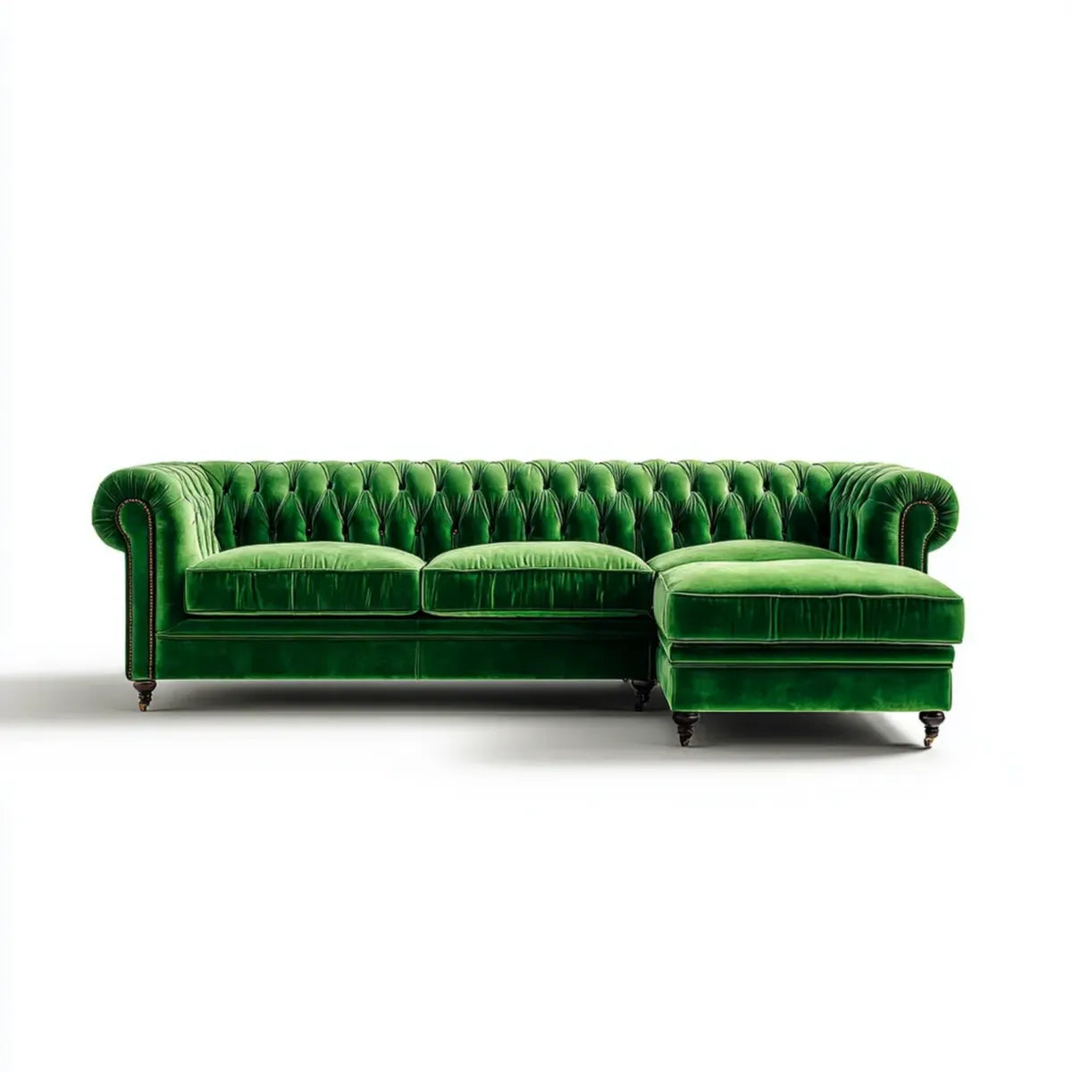 Sofa, Chesterfield Zielony Corner Sofa w poliester Velvet z krzesełkiem z prawej strony 260 x 160 x 78 cm