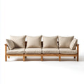 Sofa 4 beżowe fotele w litym drewnie akacyjnym i prostokątnym poliestrze 280 x 85 x 82 cm