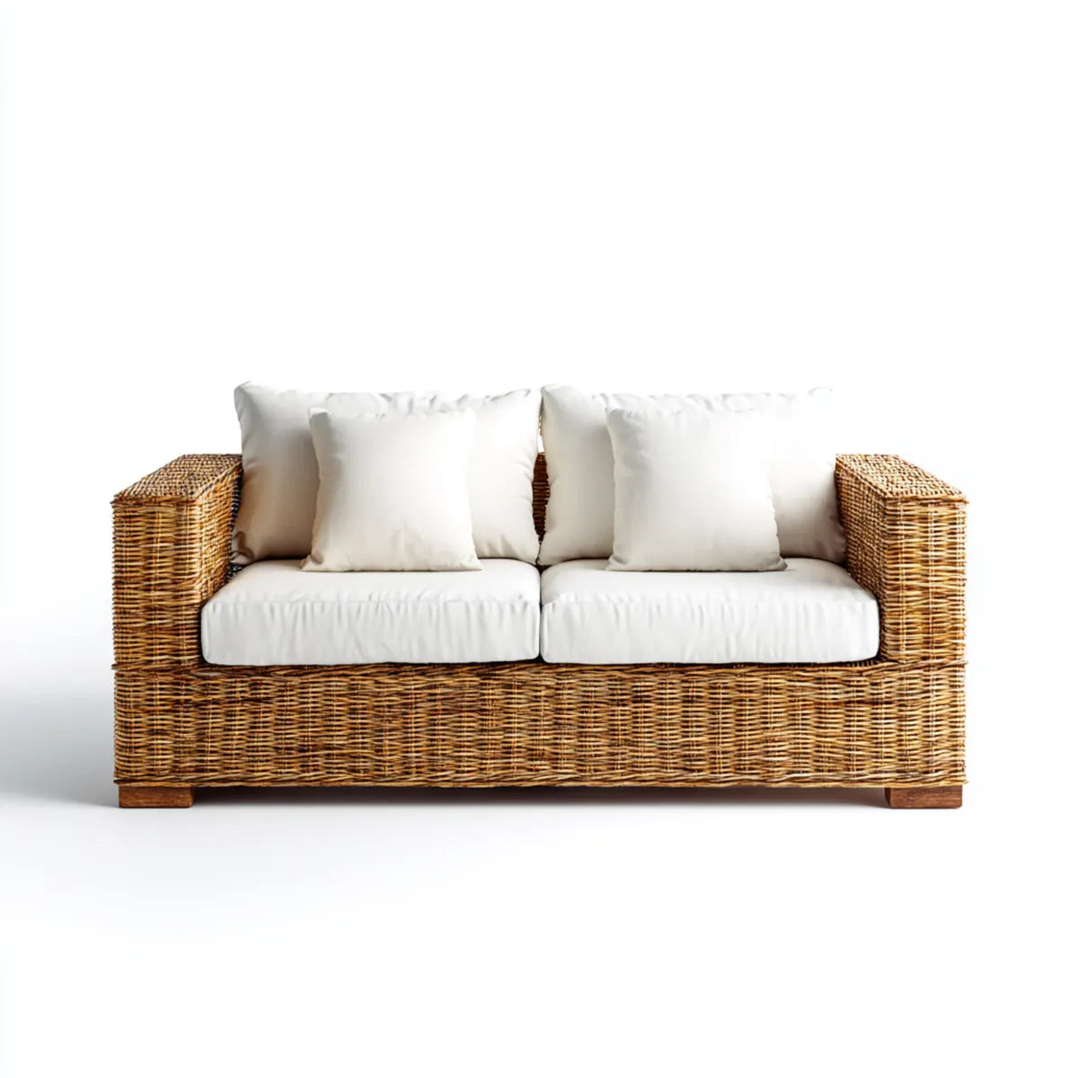 Sofa ogrodowa, Taras sofa 2-osobowa naturalny brązowy krem 140 x 80 x 75 cm naturalny rattan poliester prostokątna