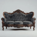 Sofa, 3 barokowa, szara sofa antracytowa w poliestrowym aksamicie z litym drewnem ramka 220 x 90 x 120 cm